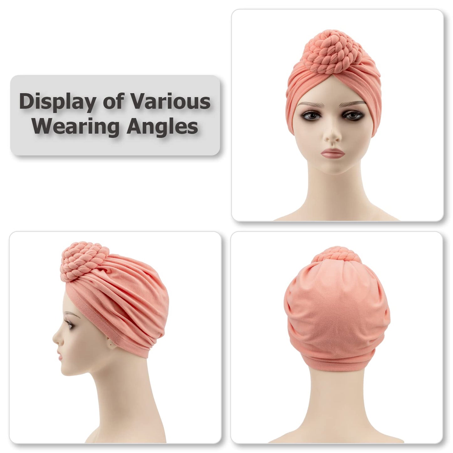DRESHOW 5 Pack Knotted Headwraps for Women African Turban Pre-Knotted Beanie Headwraps Hair Covers