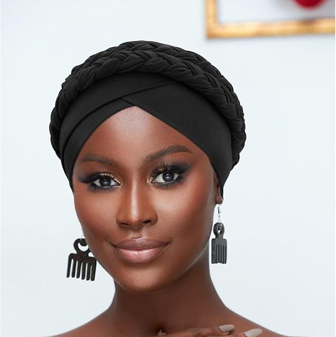 African Women Turban Caps Beanie Twist Headscarf Pre-Tied Double Twisted Braid Hair Cover Wrap Hat Chemo Cancer Cap