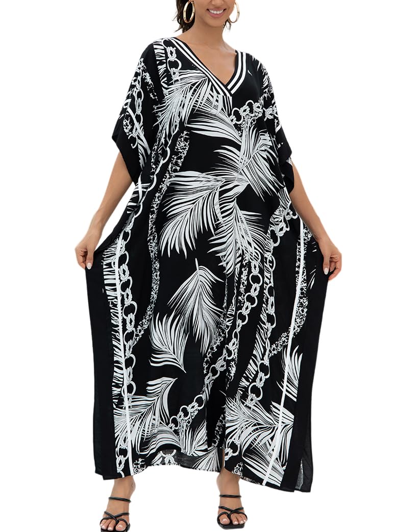 KECVOT Kaftan Dresses for Women V-Neck Print Swimsuit Cover Up Plus Size Beach Caftan Lounge Dress