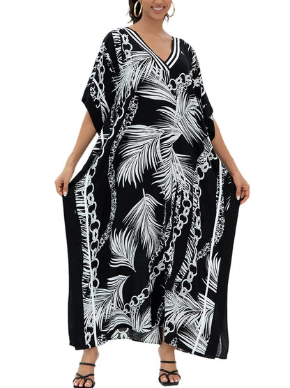 KECVOT Kaftan Dresses for Women V-Neck Print Swimsuit Cover Up Plus Size Beach Caftan Lounge Dress