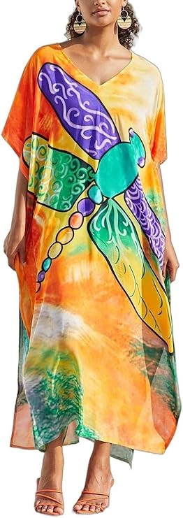 Kaftan Dresses for Women V-Neck Print Swimsuit Cover Up Plus Size Beach Caftan Lounge Dress