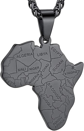 GOLDCHIC JEWELRY Africa Map Necklace for Men, Stainless Steel African Tribal/Egyptian Eye of Horus/I LOVE AFRICA/Elephant Map Hiphop Jewelry Unisex with 22'+2'Adjustable Chain