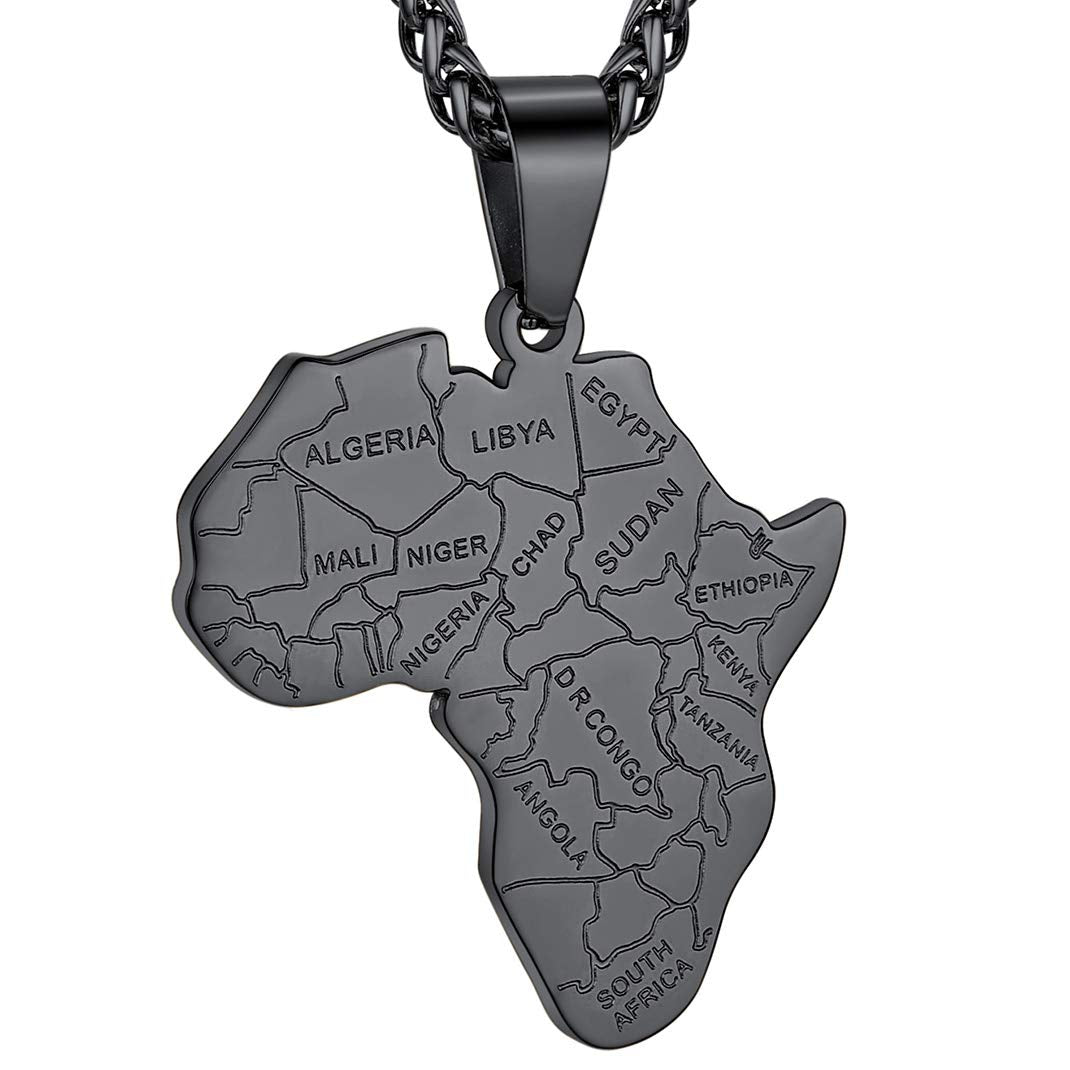 GOLDCHIC JEWELRY Africa Map Necklace for Men, Stainless Steel African Tribal/Egyptian Eye of Horus/I LOVE AFRICA/Elephant Map Hiphop Jewelry Unisex with 22'+2'Adjustable Chain
