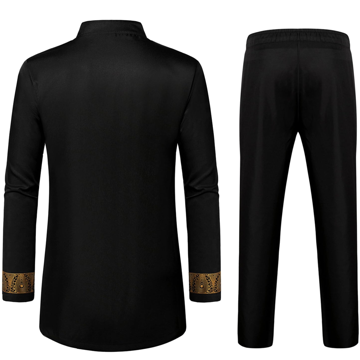 LucMatton Men's 2 Piece Outfits Long Sleeve Button Down African Dashiki Shirts and Pants Set Traditional Ethnic Suits