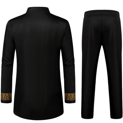 LucMatton Men's 2 Piece Outfits Long Sleeve Button Down African Dashiki Shirts and Pants Set Traditional Ethnic Suits