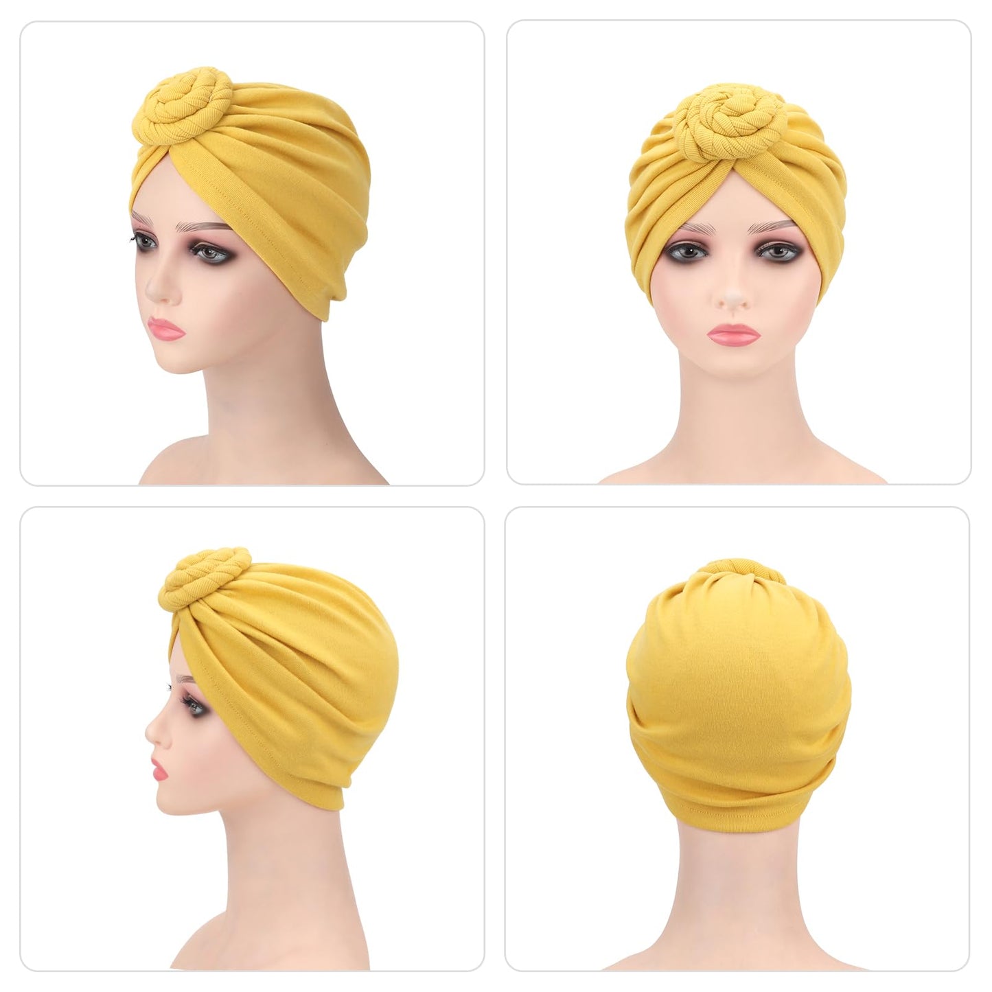 DRESHOW 5 Pack Knotted Headwraps for Women African Turban Pre-Knotted Beanie Headwraps Hair Covers