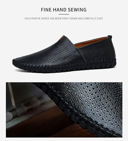 Men's Genuine Leather Loafer Shoes Slip On Soft Walking Shoes Perforated Driving Shoes