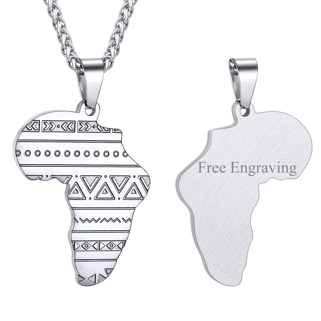 GOLDCHIC JEWELRY Africa Map Necklace for Men, Stainless Steel African Tribal/Egyptian Eye of Horus/I LOVE AFRICA/Elephant Map Hiphop Jewelry Unisex with 22'+2'Adjustable Chain