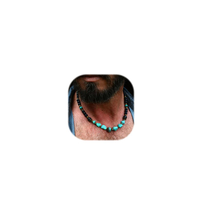 Beaded Necklace for Men,Handmade Men Turquoise Beaded Choker,Natural Wood Bead Necklaces Africa Wooden Chain Statement Unisex Strand Necklaces Hip Hop Beach Jewelry
