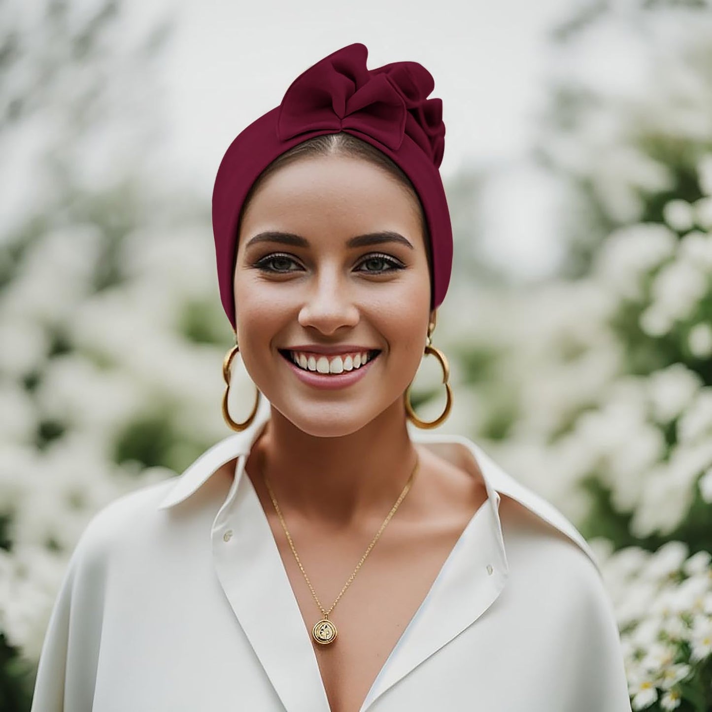 Babalet Stretch Turban Hats for Women, African Double-Layered Headwraps Soft Pre Tied Pleated Ruffled Hat