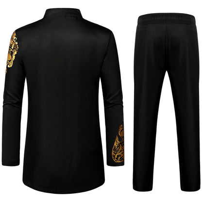 LucMatton Men's 2 Piece Outfits Long Sleeve Button Down African Dashiki Shirts and Pants Set Traditional Ethnic Suits
