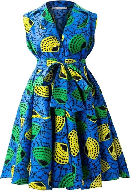 African Print Sleeveless Dress Ankara Lace-up Dress Wax Fashion Dress
