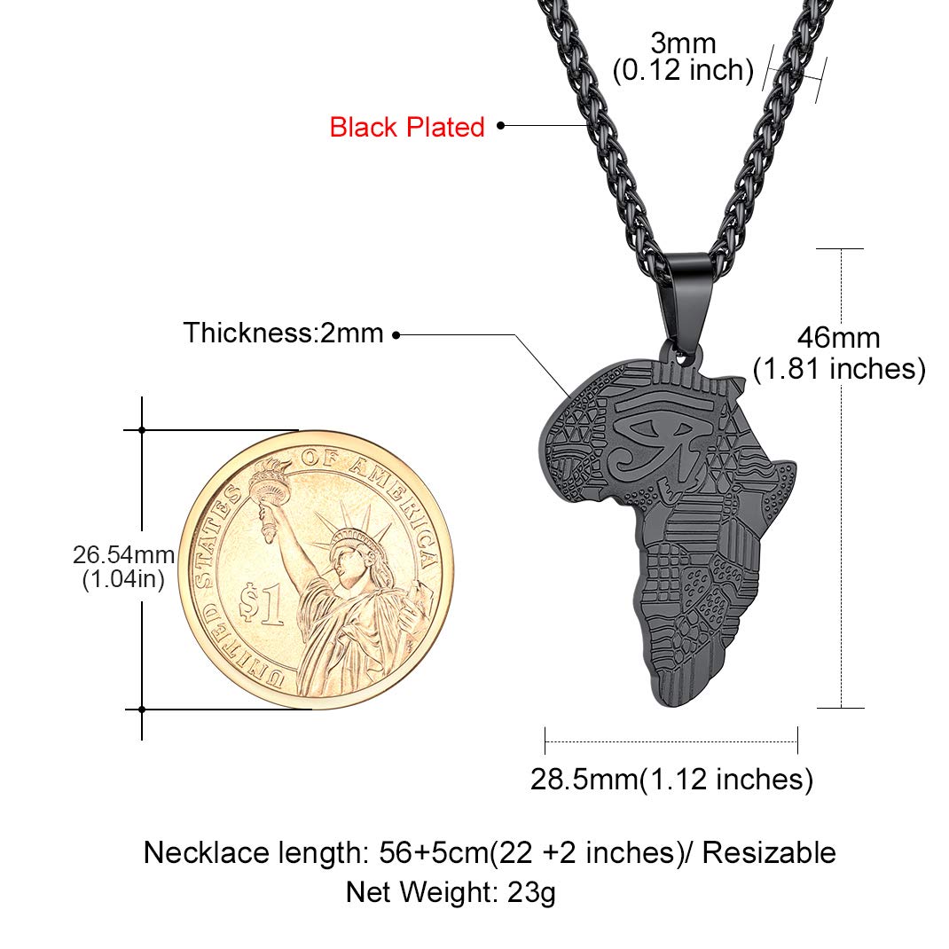 GOLDCHIC JEWELRY Africa Map Necklace for Men, Stainless Steel African Tribal/Egyptian Eye of Horus/I LOVE AFRICA/Elephant Map Hiphop Jewelry Unisex with 22'+2'Adjustable Chain