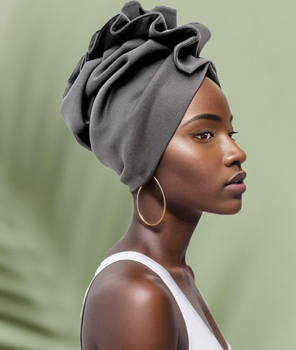 Babalet Stretch Turban Hats for Women, African Double-Layered Headwraps Soft Pre Tied Pleated Ruffled Hat