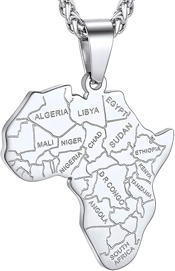 GOLDCHIC JEWELRY Africa Map Necklace for Men, Stainless Steel African Tribal/Egyptian Eye of Horus/I LOVE AFRICA/Elephant Map Hiphop Jewelry Unisex with 22'+2'Adjustable Chain