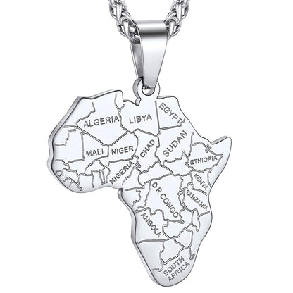 GOLDCHIC JEWELRY Africa Map Necklace for Men, Stainless Steel African Tribal/Egyptian Eye of Horus/I LOVE AFRICA/Elephant Map Hiphop Jewelry Unisex with 22'+2'Adjustable Chain