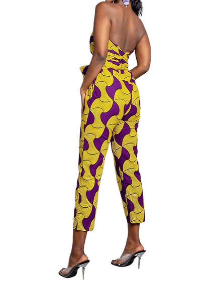 Women's African Jumpsuits Rompers V-Neck Multi-Way Wide Leg Pants