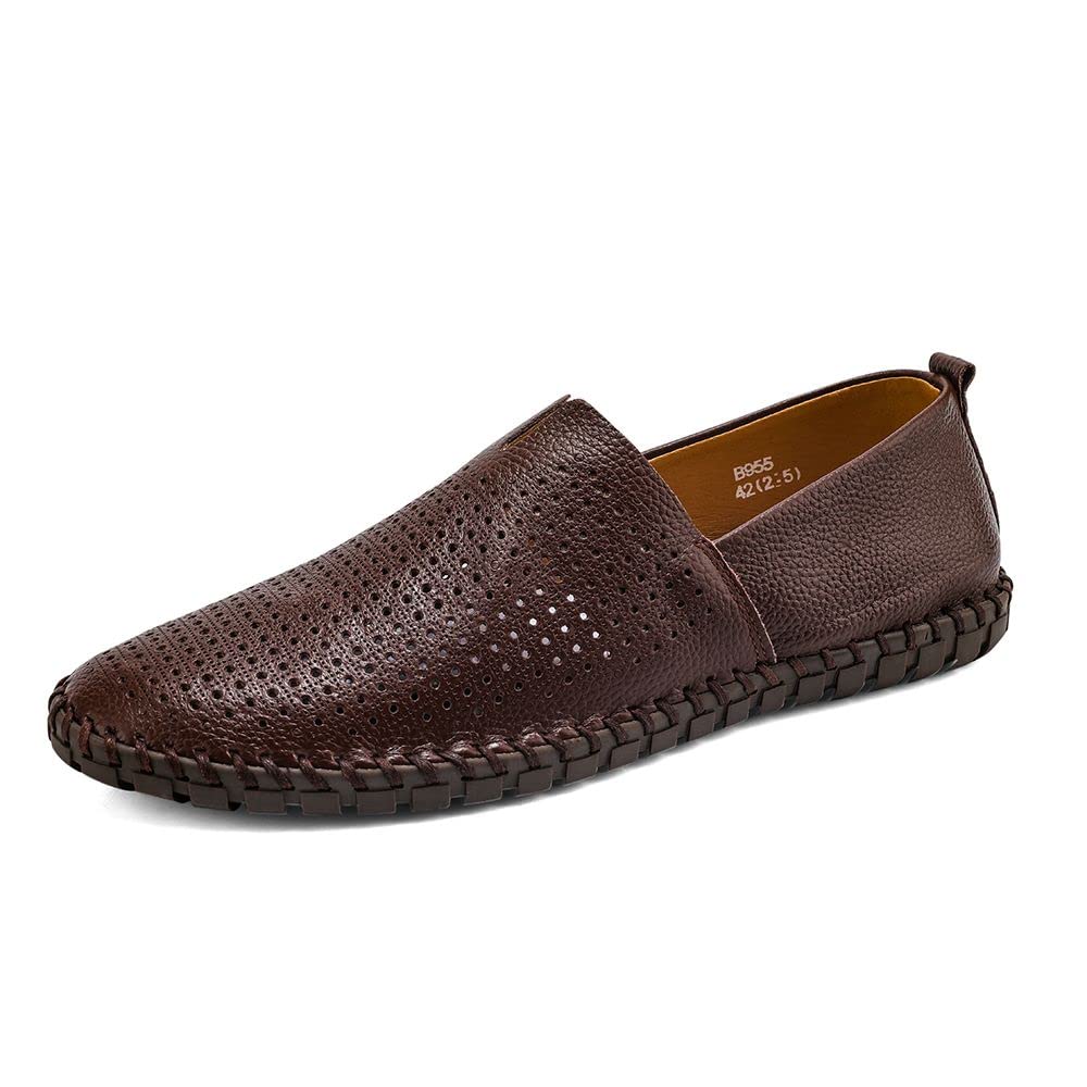 Men's Genuine Leather Loafer Shoes Slip On Soft Walking Shoes Perforated Driving Shoes