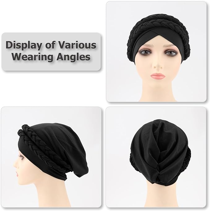 African Women Turban Caps Beanie Twist Headscarf Pre-Tied Double Twisted Braid Hair Cover Wrap Hat Chemo Cancer Cap