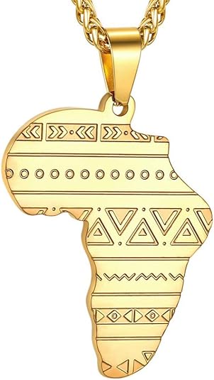 GOLDCHIC JEWELRY Africa Map Necklace for Men, Stainless Steel African Tribal/Egyptian Eye of Horus/I LOVE AFRICA/Elephant Map Hiphop Jewelry Unisex with 22'+2'Adjustable Chain