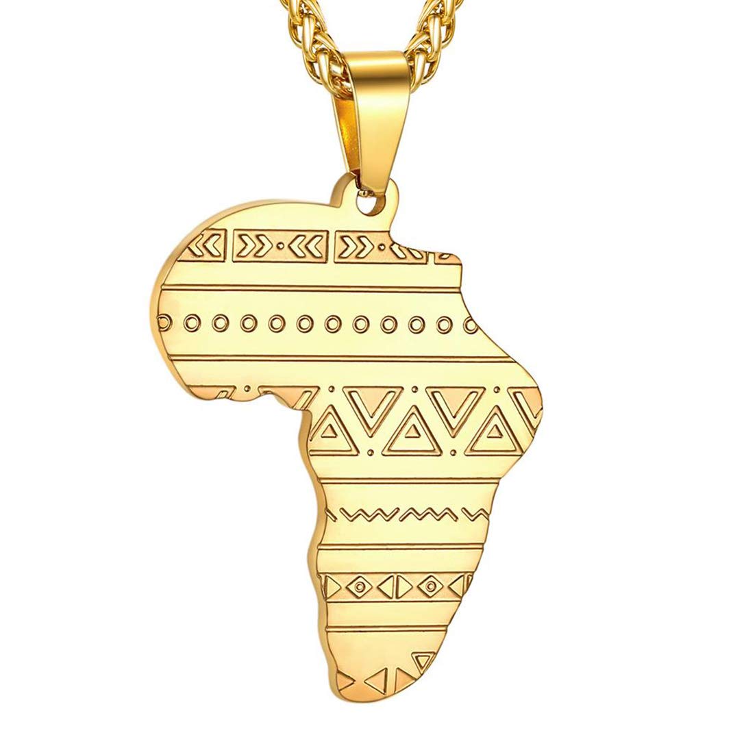 GOLDCHIC JEWELRY Africa Map Necklace for Men, Stainless Steel African Tribal/Egyptian Eye of Horus/I LOVE AFRICA/Elephant Map Hiphop Jewelry Unisex with 22'+2'Adjustable Chain