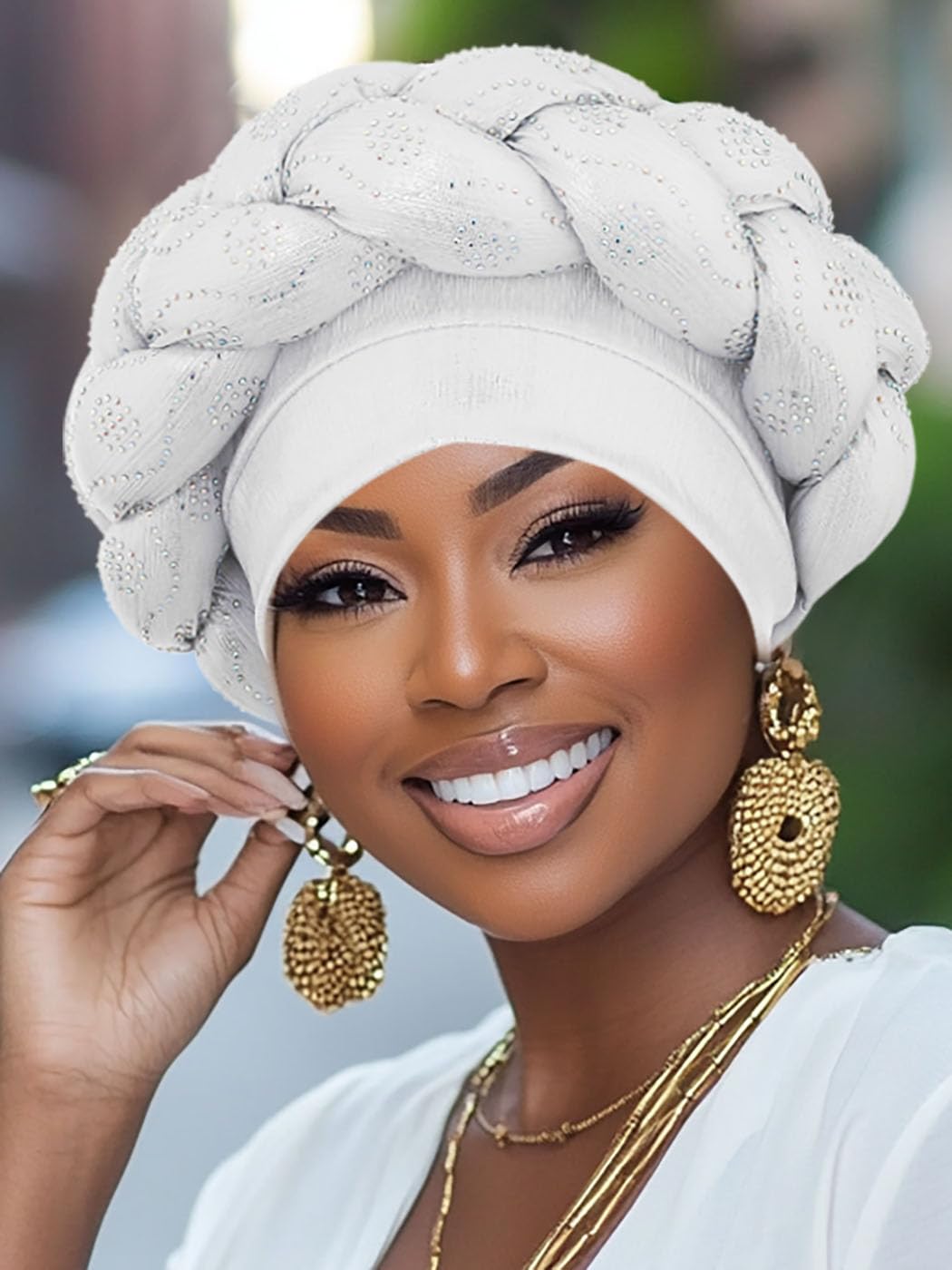 Woeoe African Headwrap Gold Braided Turbans for Women