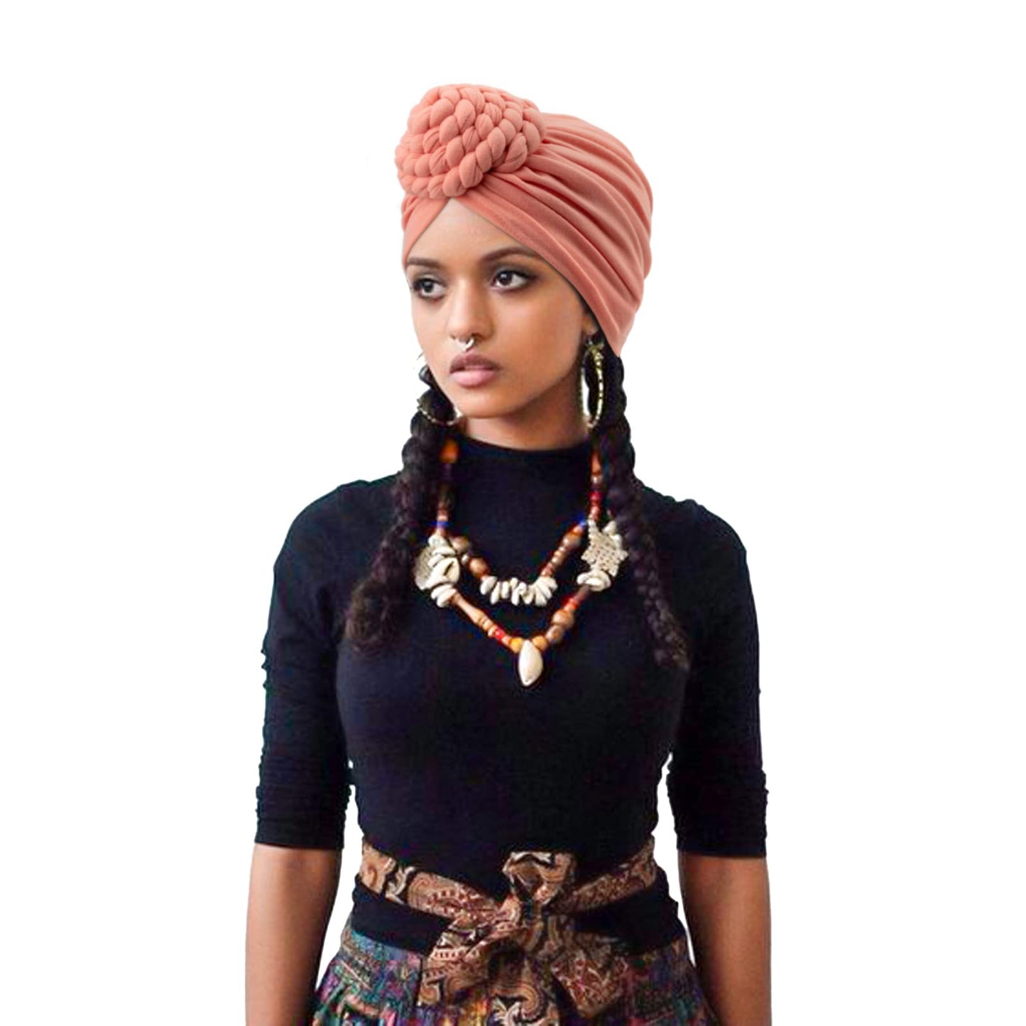 DRESHOW 5 Pack Knotted Headwraps for Women African Turban Pre-Knotted Beanie Headwraps Hair Covers