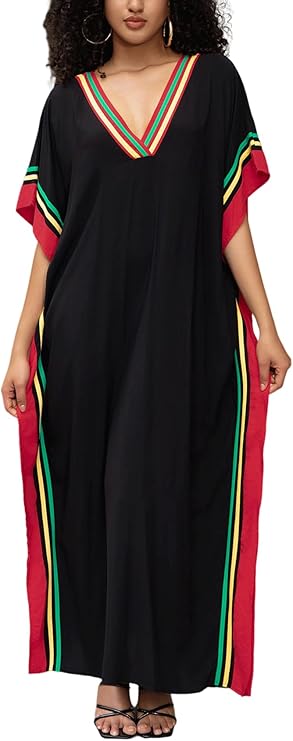 Kaftan Dresses for Women V-Neck Print Swimsuit Cover Up Plus Size Beach Caftan Lounge Dress