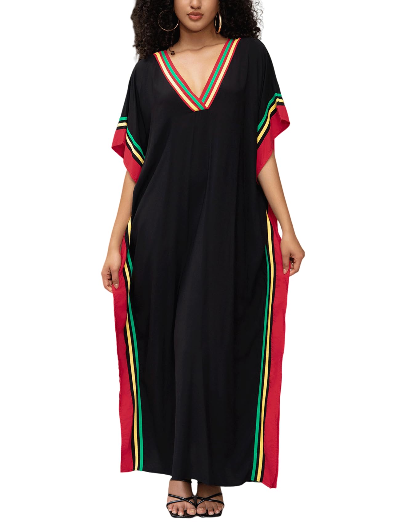 KECVOT Kaftan Dresses for Women V-Neck Print Swimsuit Cover Up Plus Size Beach Caftan Lounge Dress