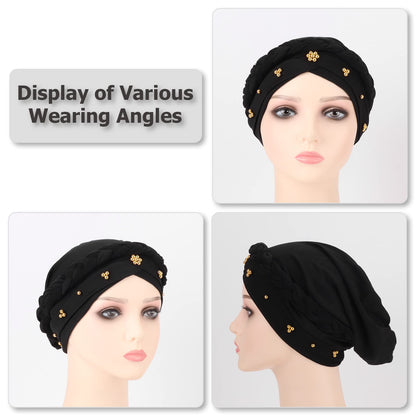 African Women Turban Caps Pre-Tied Twisted Turbans Head Scarf for Women Hair Wraps Cover Beanie Cancer Chemo Headwear