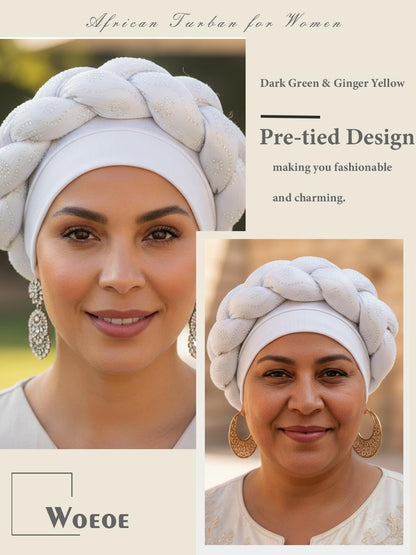 Woeoe African Headwrap Gold Braided Turbans for Women