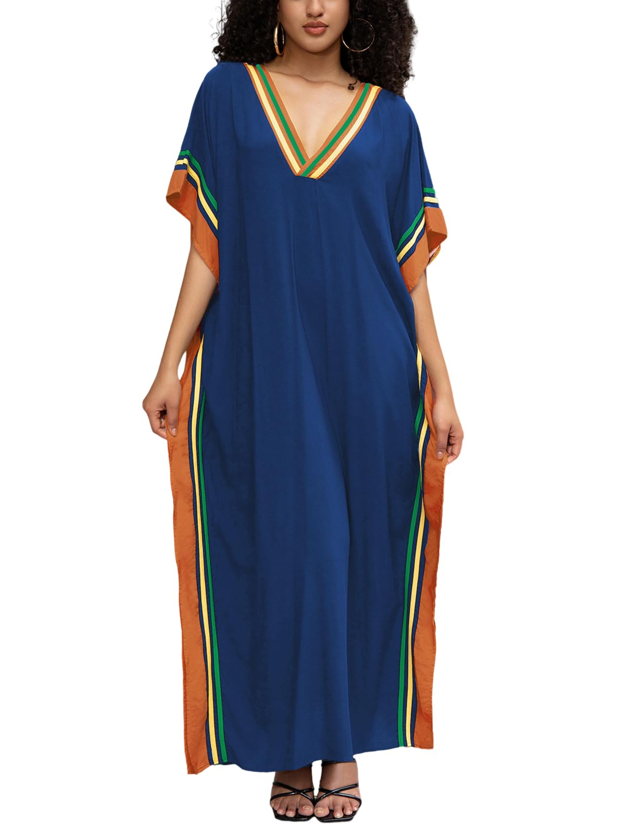 KECVOT Kaftan Dresses for Women V-Neck Print Swimsuit Cover Up Plus Size Beach Caftan Lounge Dress