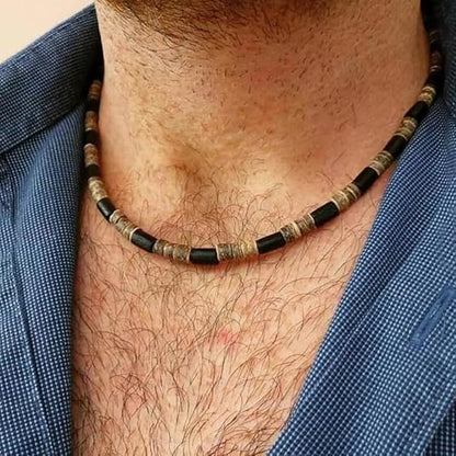 Beaded Necklace for Men,Handmade Men Turquoise Beaded Choker,Natural Wood Bead Necklaces Africa Wooden Chain Statement Unisex Strand Necklaces Hip Hop Beach Jewelry