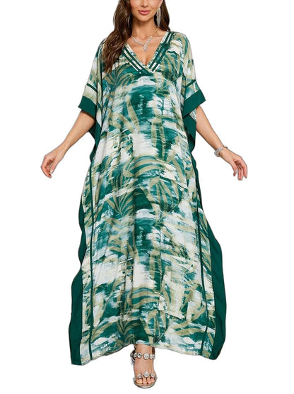 KECVOT Kaftan Dresses for Women V-Neck Print Swimsuit Cover Up Plus Size Beach Caftan Lounge Dress