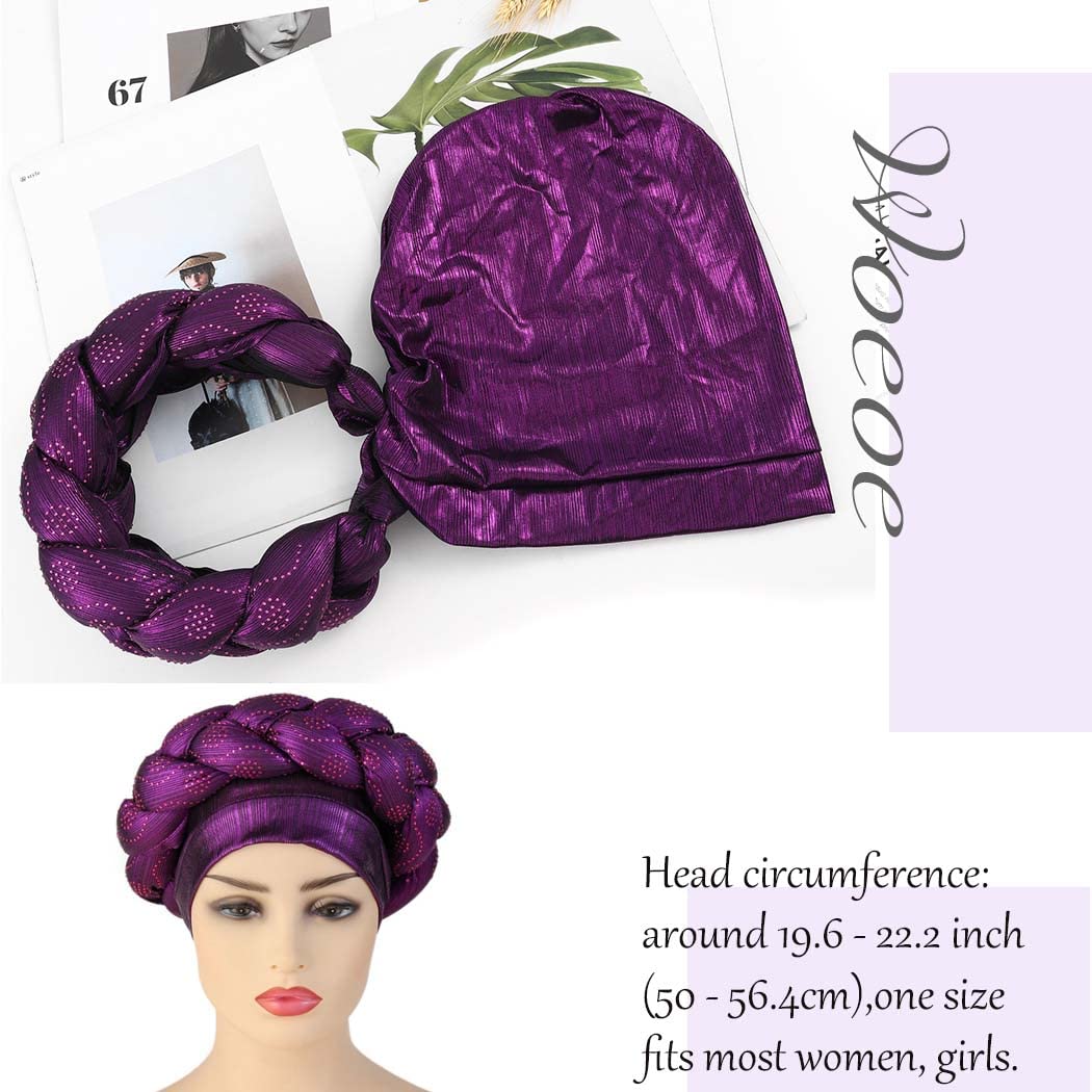 Woeoe African Headwrap Gold Braided Turbans for Women