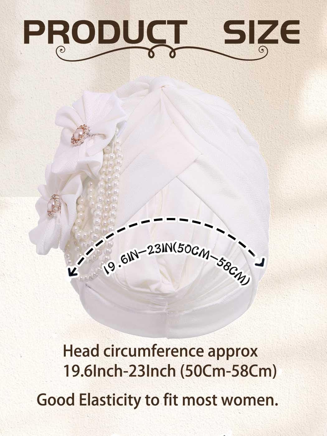 Woeoe Pearl Flower African Hats Pre-Tied Turbans Stretchy Twisted Church Wedding Head Wraps for Women