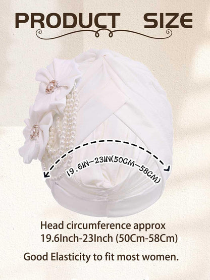Woeoe Pearl Flower African Hats Pre-Tied Turbans Stretchy Twisted Church Wedding Head Wraps for Women