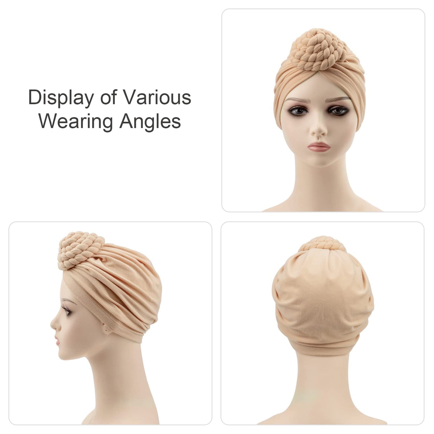 DRESHOW 5 Pack Knotted Headwraps for Women African Turban Pre-Knotted Beanie Headwraps Hair Covers