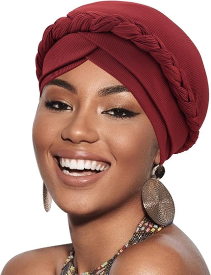 African Women Turban Caps Beanie Twist Headscarf Pre-Tied Double Twisted Braid Hair Cover Wrap Hat Chemo Cancer Cap
