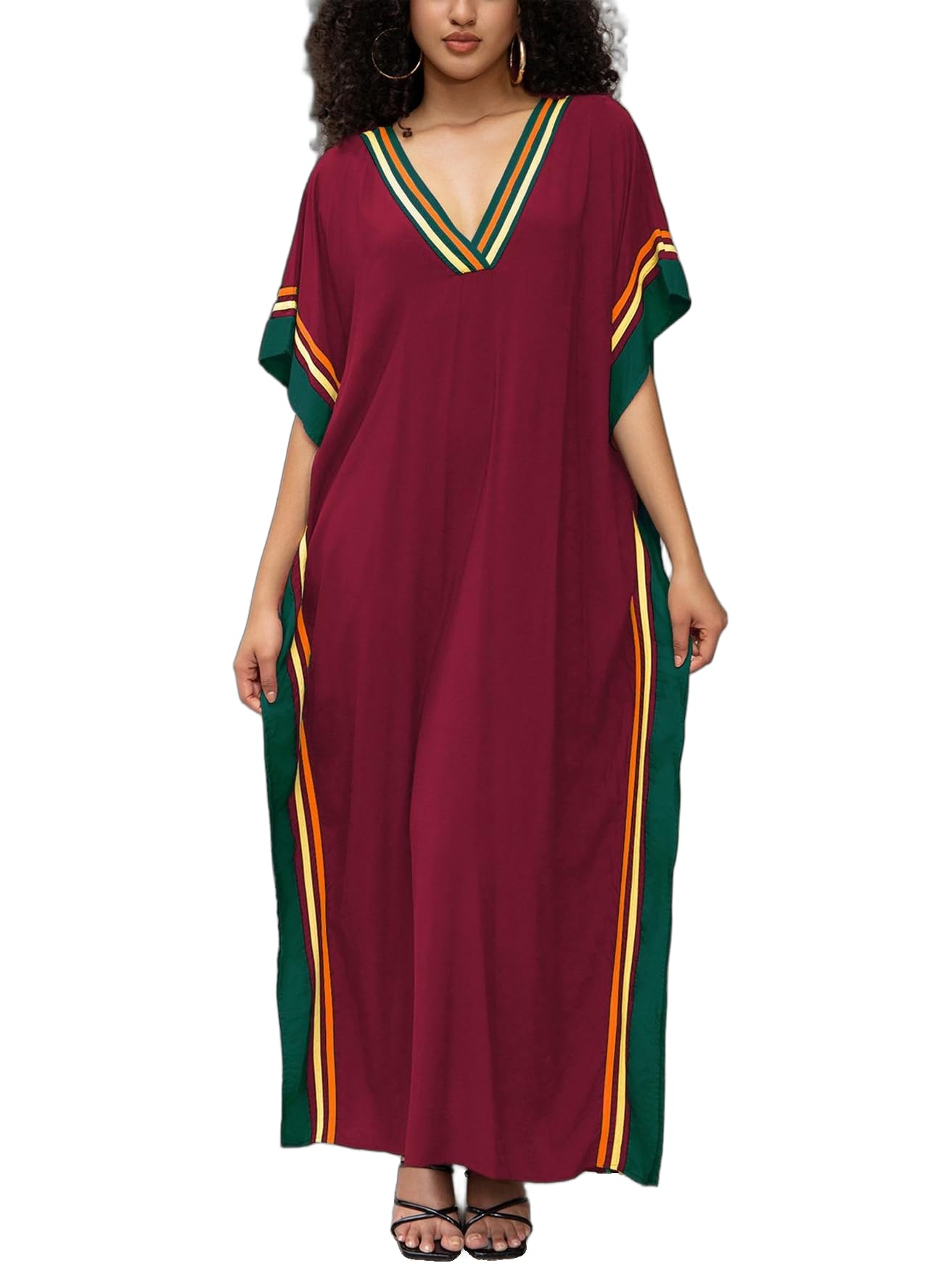 KECVOT Kaftan Dresses for Women V-Neck Print Swimsuit Cover Up Plus Size Beach Caftan Lounge Dress