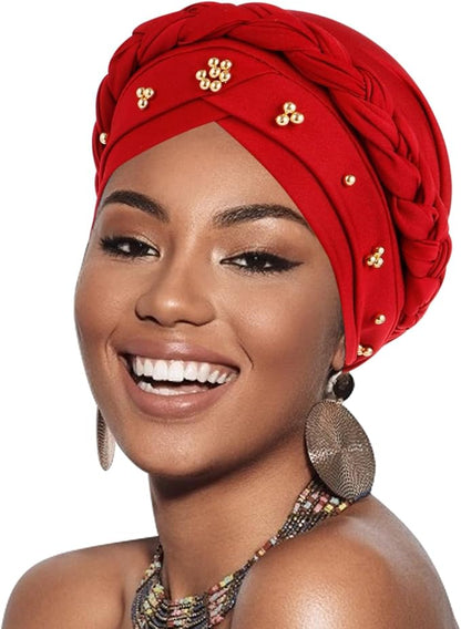 African Women Turban Caps Pre-Tied Twisted Turbans Head Scarf for Women Hair Wraps Cover Beanie Cancer Chemo Headwear