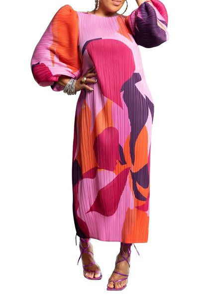 Women Colorful African Dress Floral Party Pleated Maxi Dress
