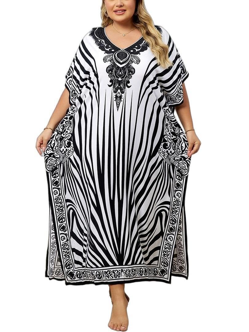 KECVOT Kaftan Dresses for Women V-Neck Print Swimsuit Cover Up Plus Size Beach Caftan Lounge Dress