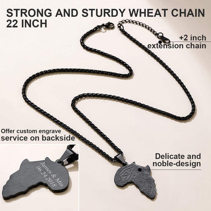 GOLDCHIC JEWELRY Africa Map Necklace for Men, Stainless Steel African Tribal/Egyptian Eye of Horus/I LOVE AFRICA/Elephant Map Hiphop Jewelry Unisex with 22'+2'Adjustable Chain