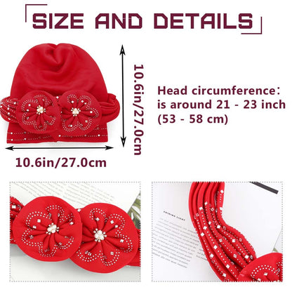 Woeoe Beanie Cap Head Wrap Black Rhinestones Head Scarf Flower Pearls Twisted Head Turban for Women Girls