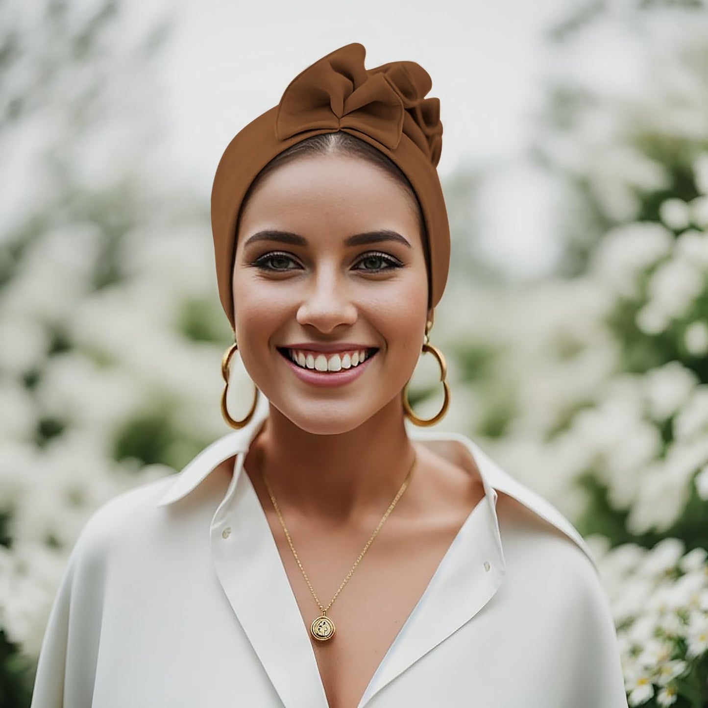 Babalet Stretch Turban Hats for Women, African Double-Layered Headwraps Soft Pre Tied Pleated Ruffled Hat
