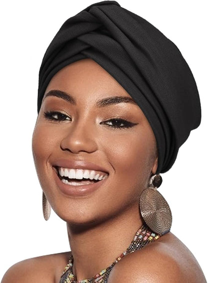 African Women Turban Caps Beanie Twist Headscarf Pre-Tied Double Twisted Braid Hair Cover Wrap Hat Chemo Cancer Cap