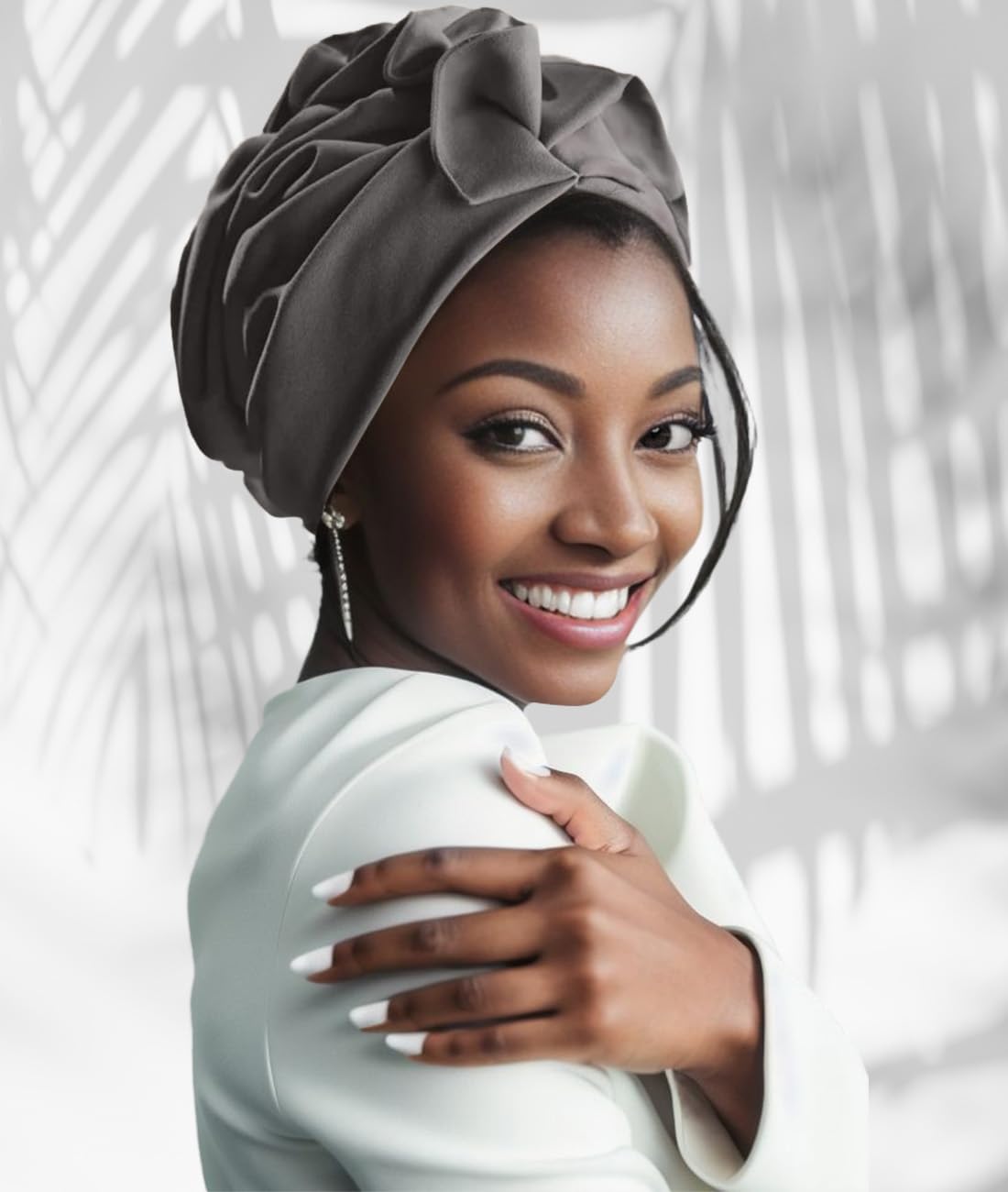 Babalet Stretch Turban Hats for Women, African Double-Layered Headwraps Soft Pre Tied Pleated Ruffled Hat