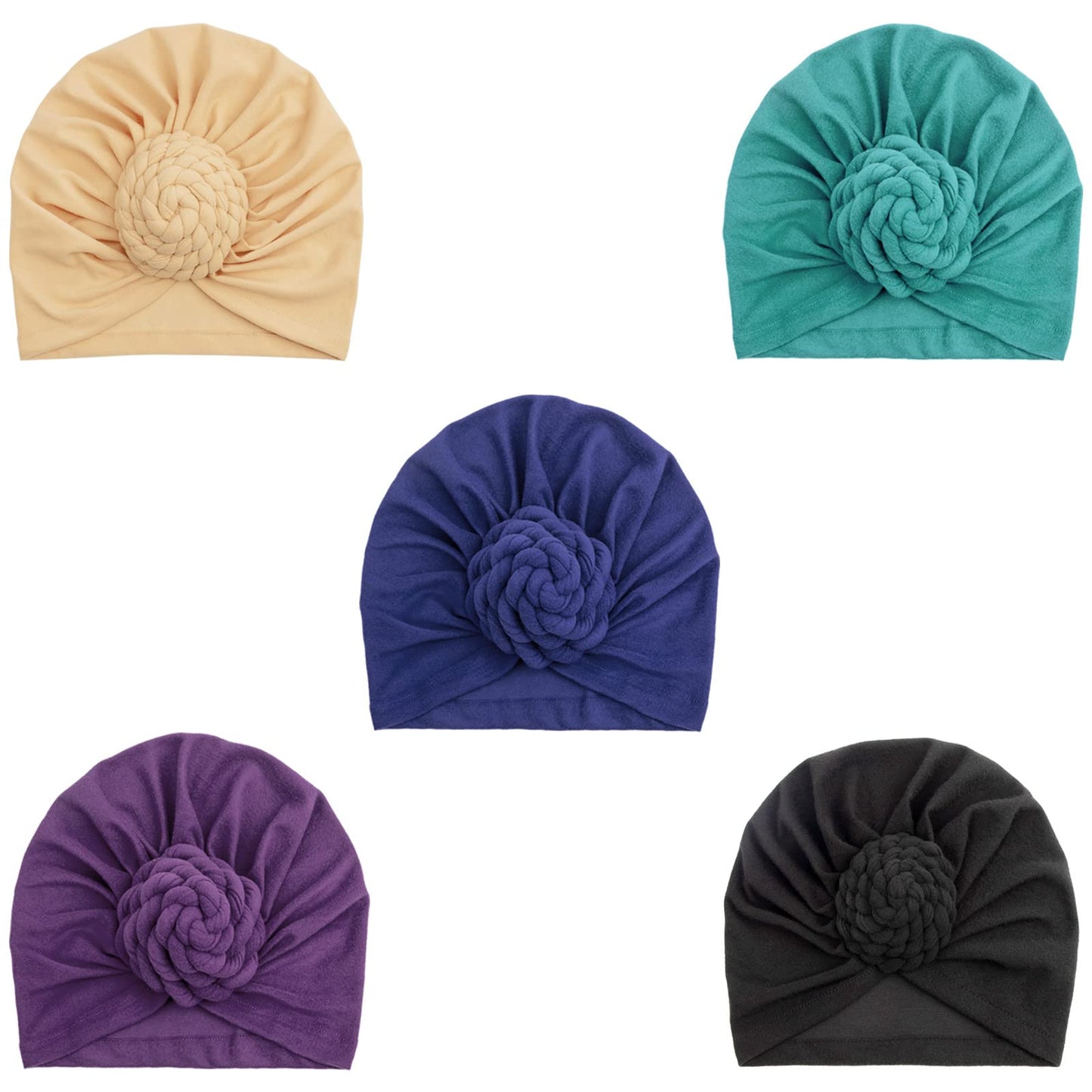 DRESHOW 5 Pack Knotted Headwraps for Women African Turban Pre-Knotted Beanie Headwraps Hair Covers