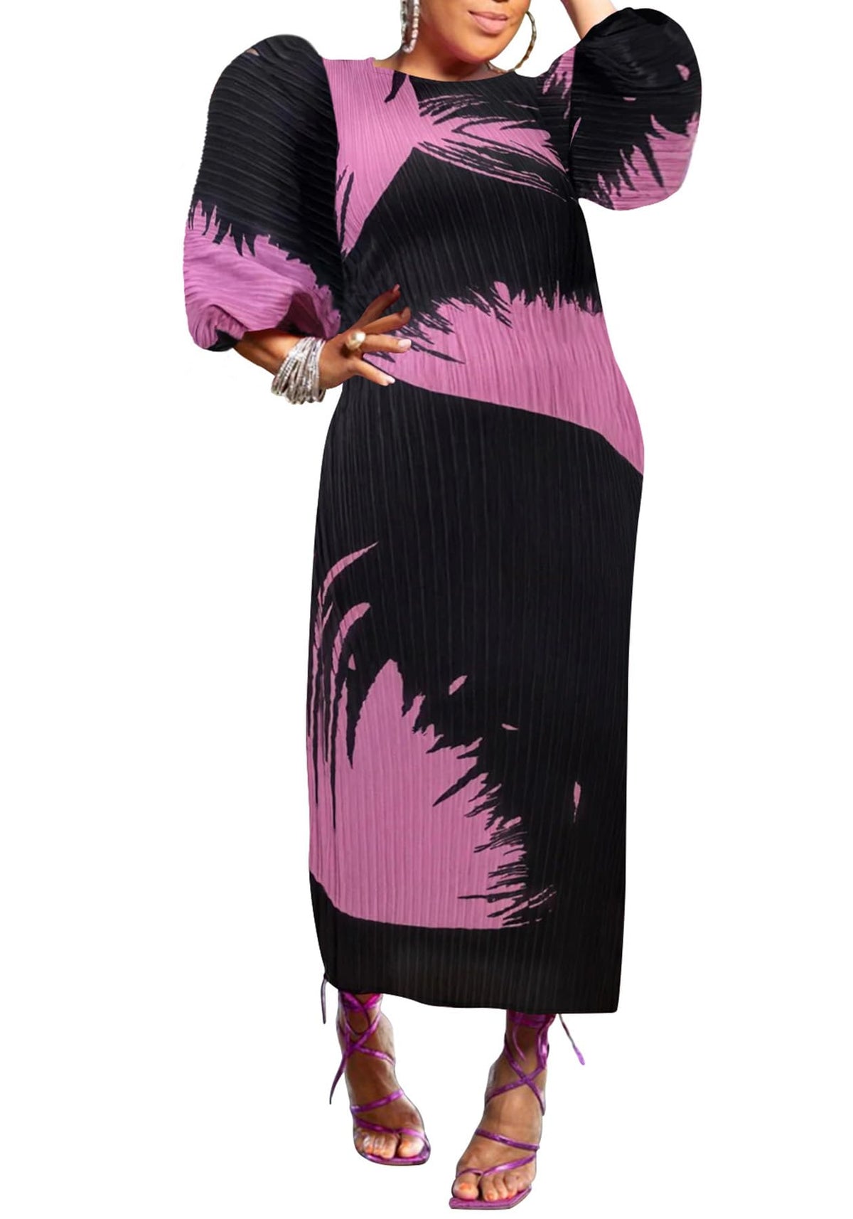 Women Colorful African Dress Floral Party Pleated Maxi Dress